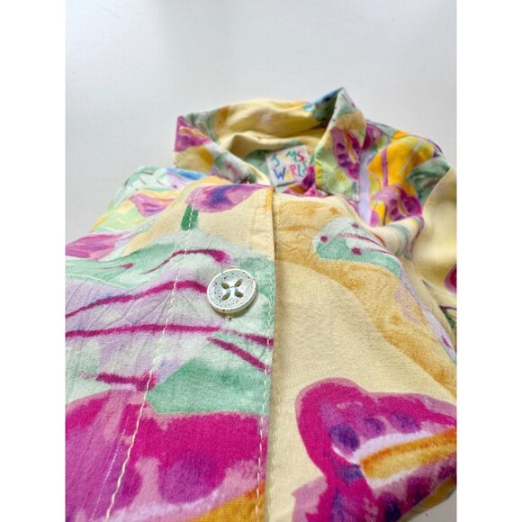 Vintage 90's JAMS WORLD Yellow Floating Garden Twill Camp Shirt Blouse, Size M - Picture 9 of 13